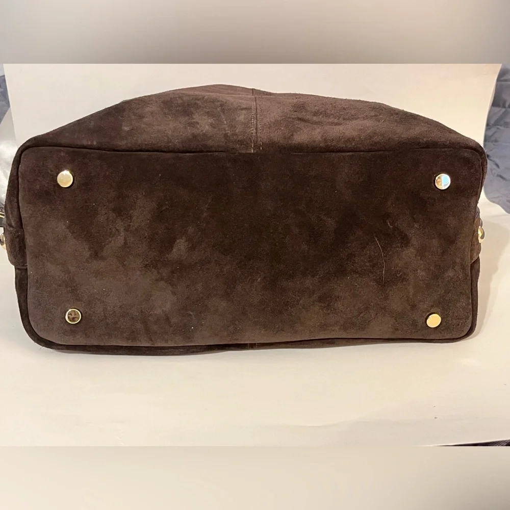 Claudia Firenze Hobo Shoulder Bag Chocolate Brown Suede Studs - Picture 4 of 16